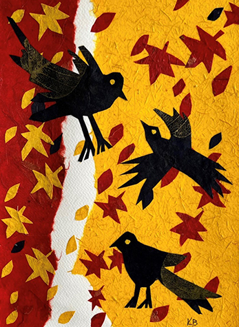Birds with Falling Leaves -  by Karen Brumelle