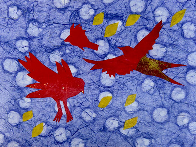 Birds with Falling Leaves 2 -  by Karen Brumelle