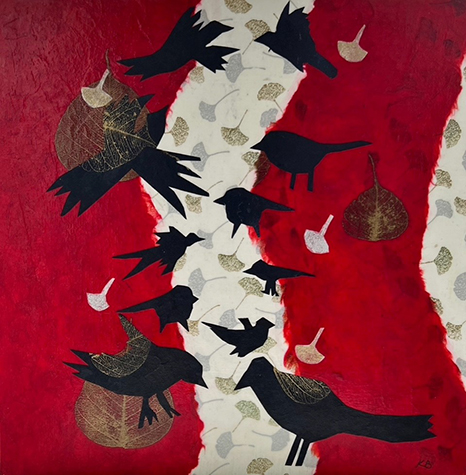 Birds and Ginko Leaves by Karen Brumelle