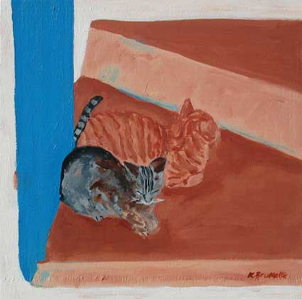Greek Cats #2, Burnt Sienna Steps